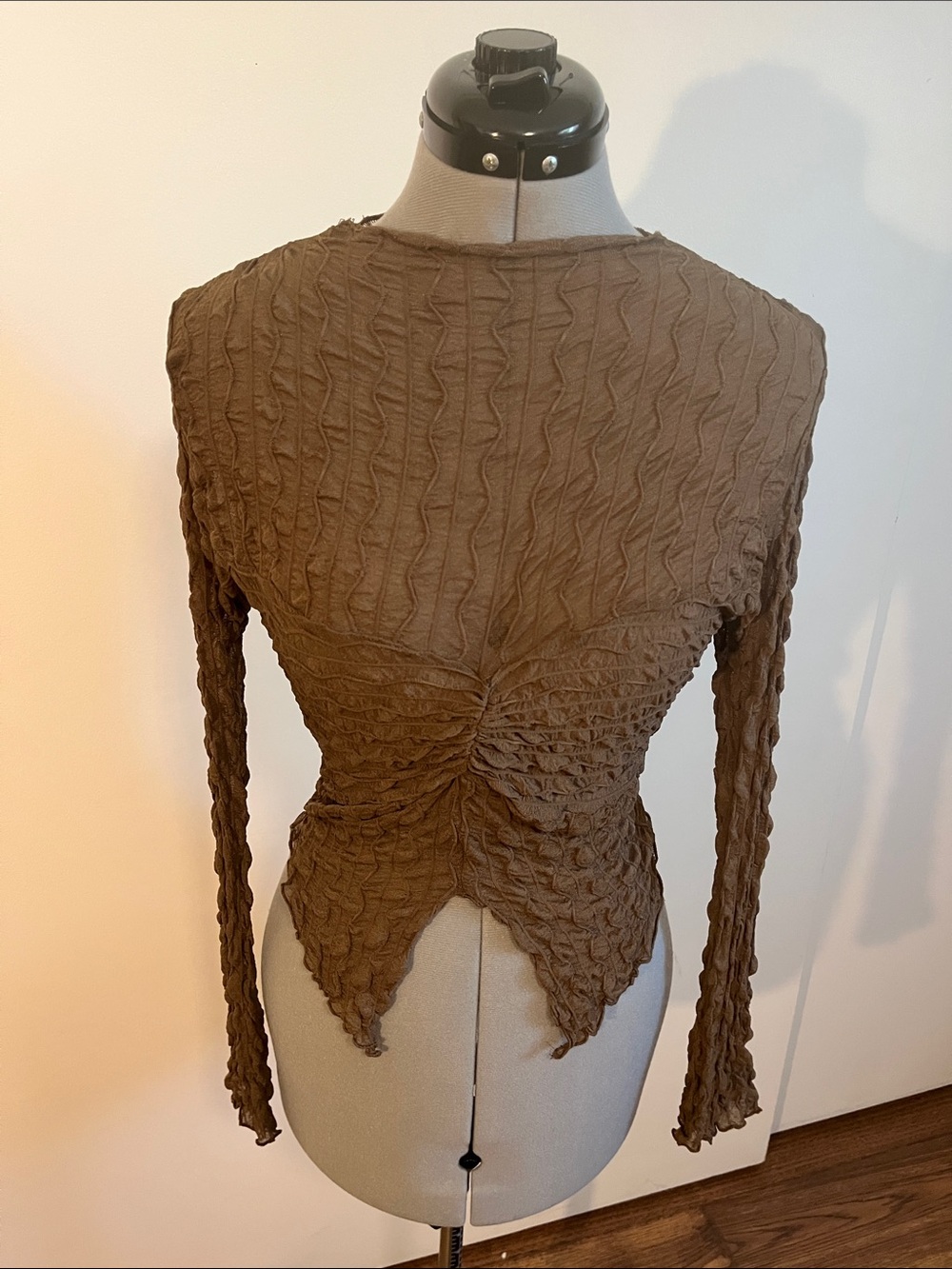 Windsor Brown Crinkle Ruched Long-Sleeve Top